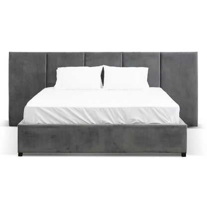 Amado King Bed Frame - Charcoal Velvet with Storage