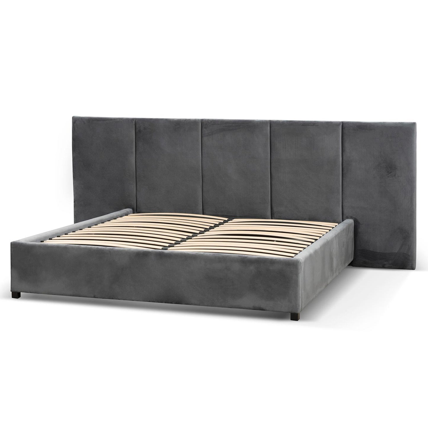 Amado King Bed Frame - Charcoal Velvet with Storage