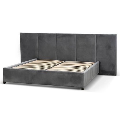 Amado King Bed Frame - Charcoal Velvet with Storage