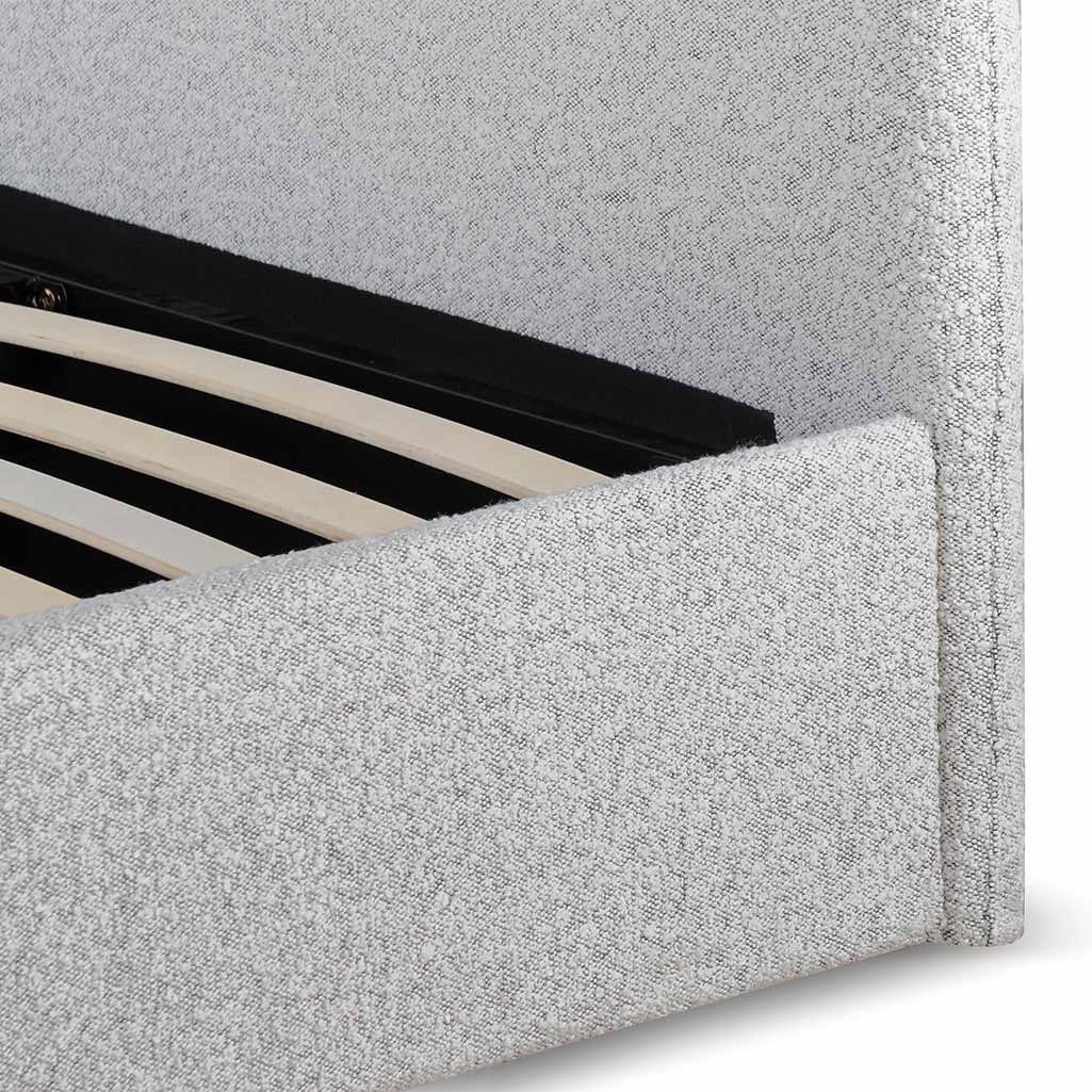 Antonia King Bed Frame - Cloudy Pepper Boucle with Storage