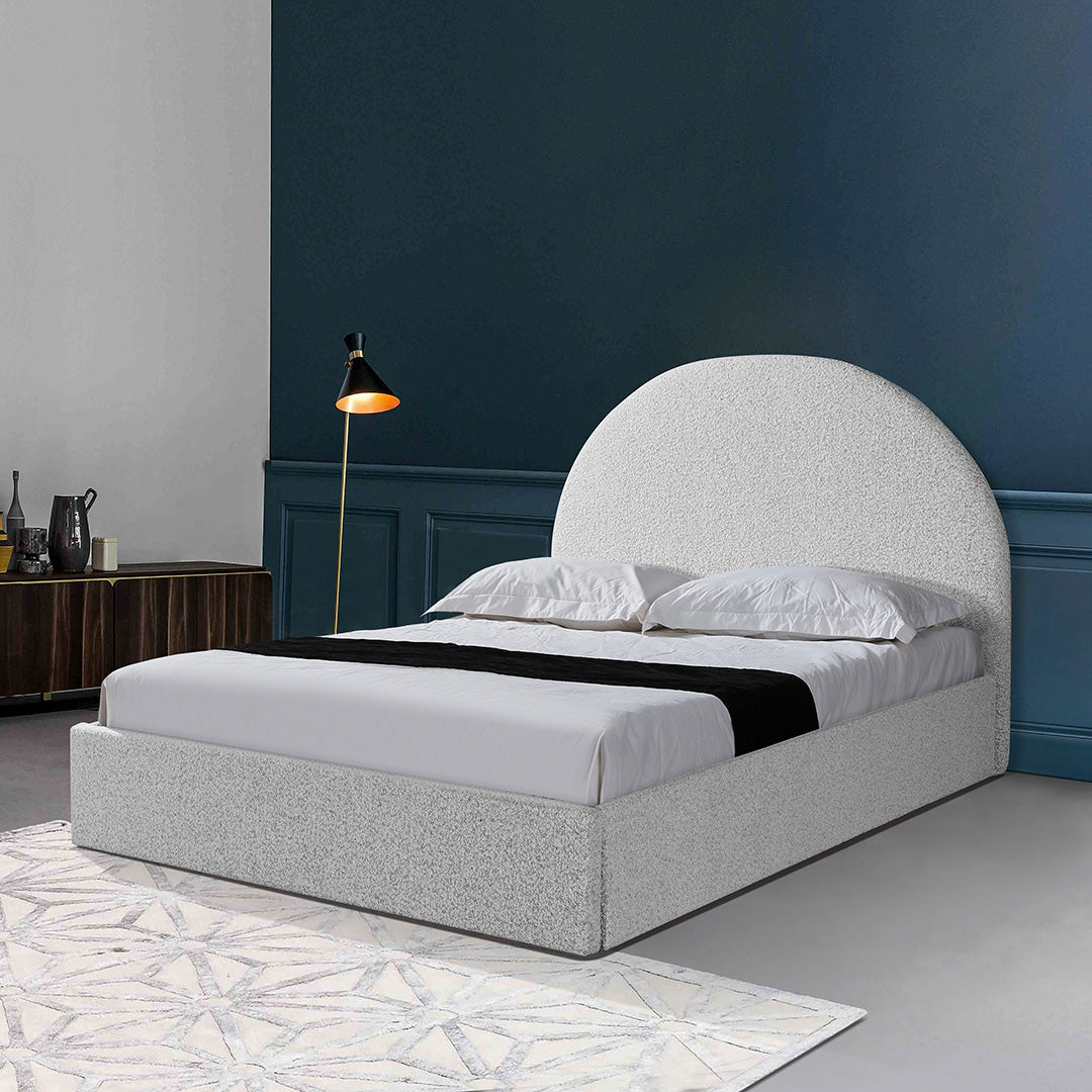 Antonia Queen Bed Frame - Cloudy Pepper Boucle with Storage