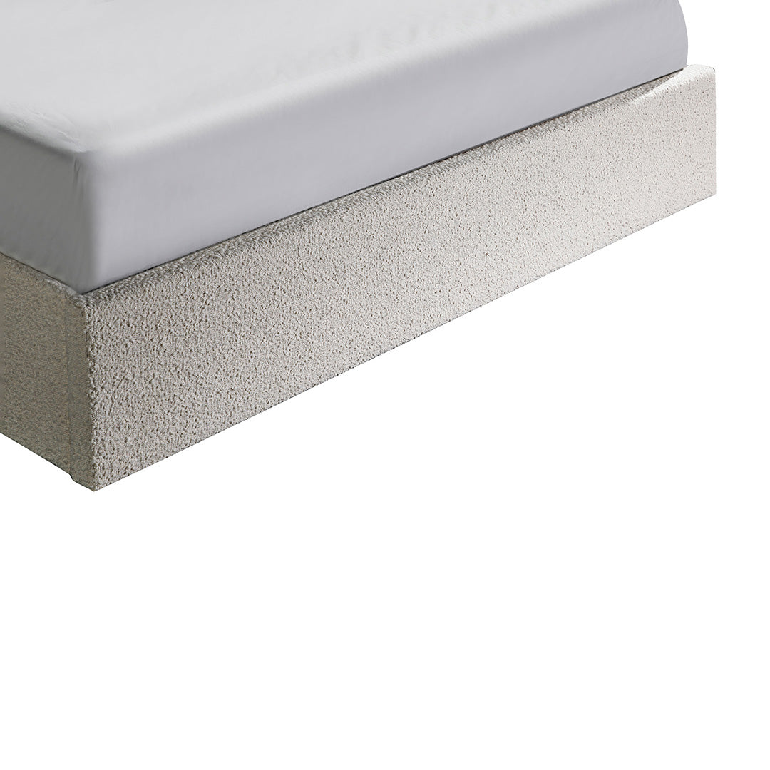 Antonia Queen Bed Frame - Antique White Boucle with Storage