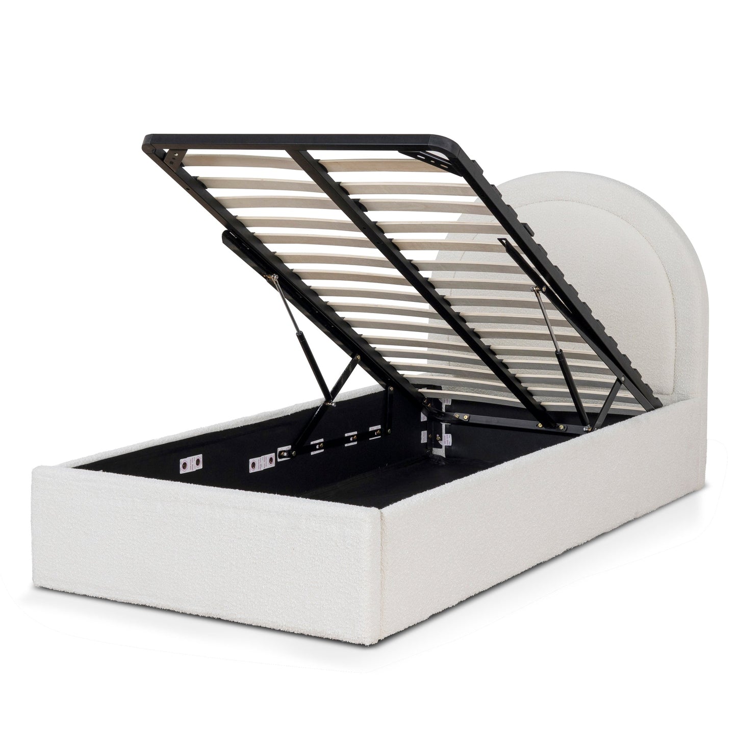 Antoni Single Sized Bed Frame - Antique White Boucle with Storage