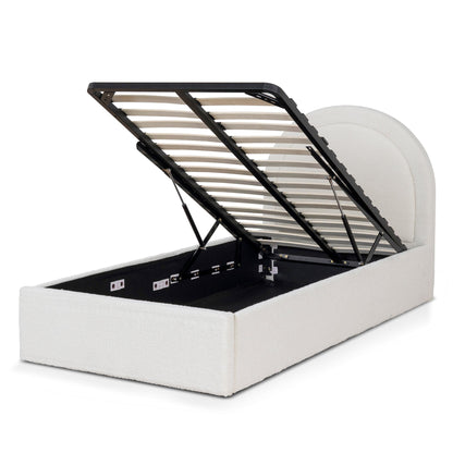 Antoni Single Sized Bed Frame - Antique White Boucle with Storage