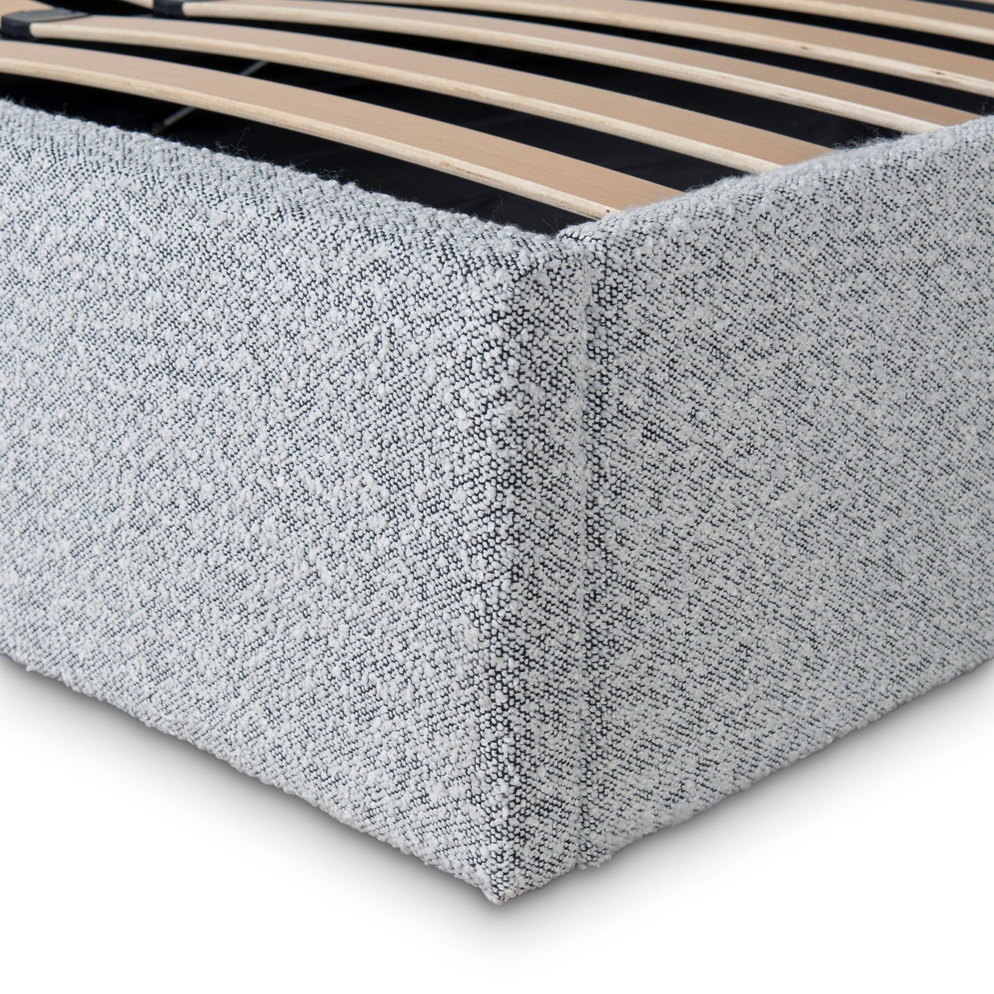 Antoni Queen Bed Frame - Cloudy Pepper Boucle with Storage