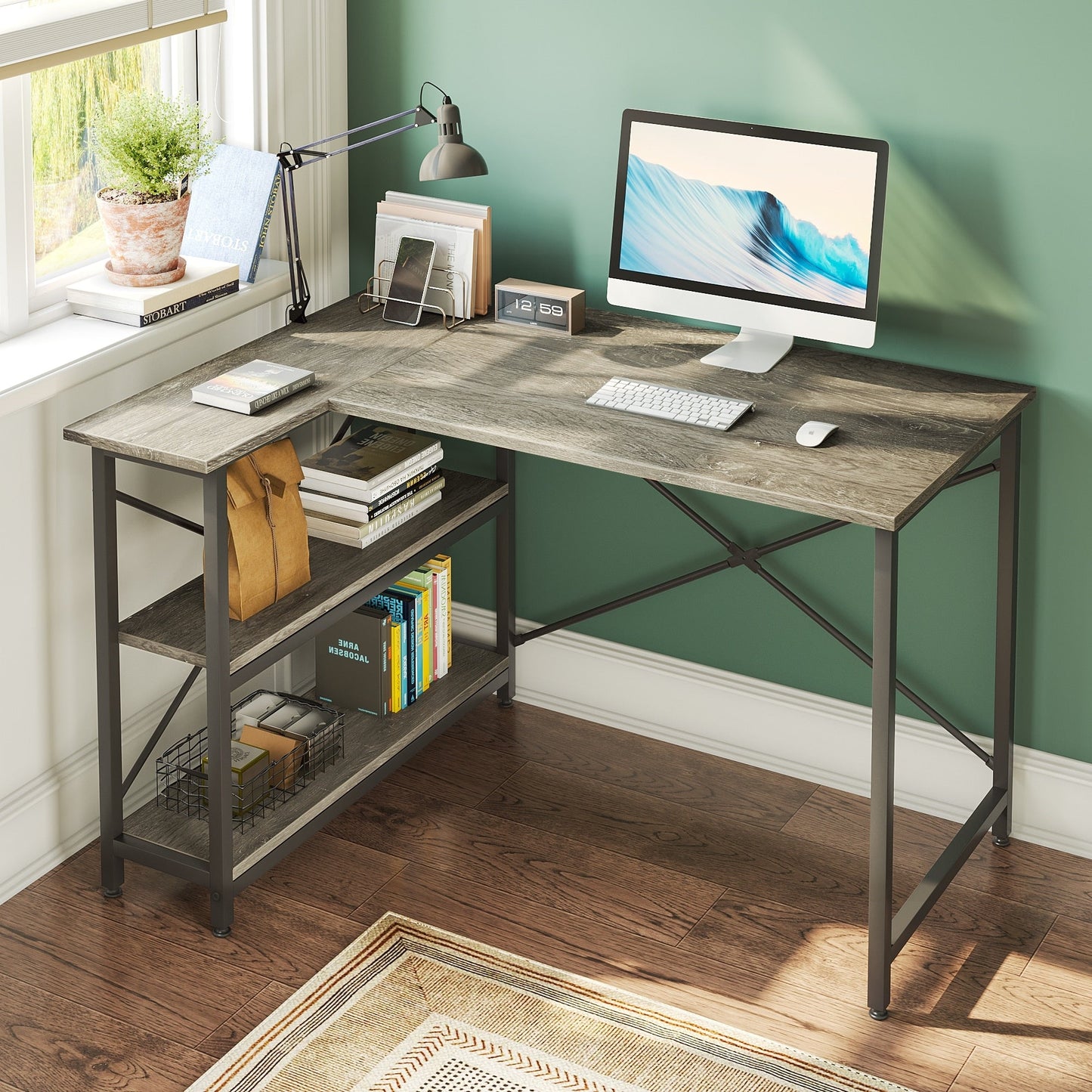 Small L Shaped Desk with Storage Shelves Corner Computer Desk