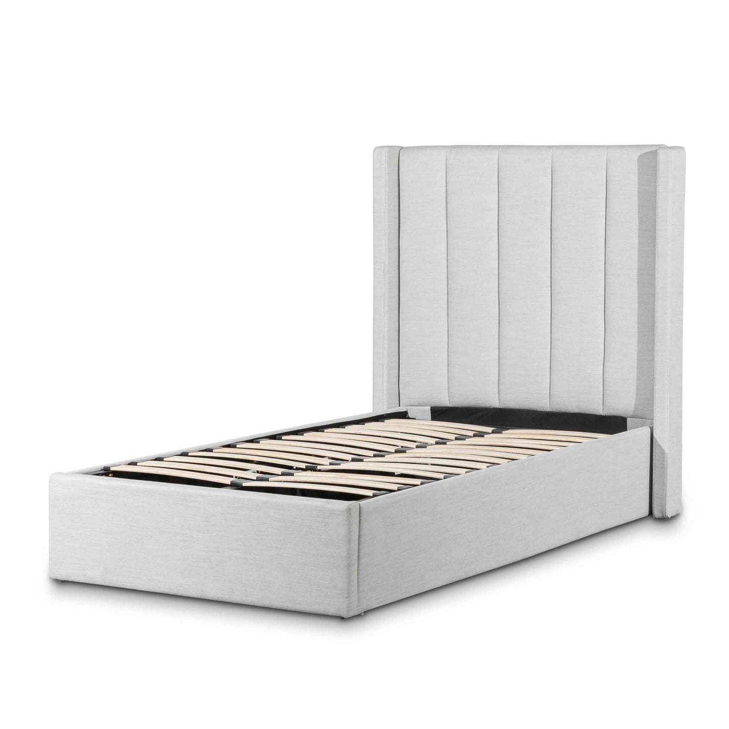 Betsy Fabric Single Bed Frame - Pearl Grey with Storage