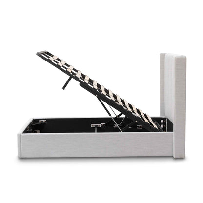 Betsy Fabric Single Bed Frame - Pearl Grey with Storage