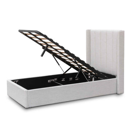 Betsy Fabric Single Bed Frame - Pearl Grey with Storage