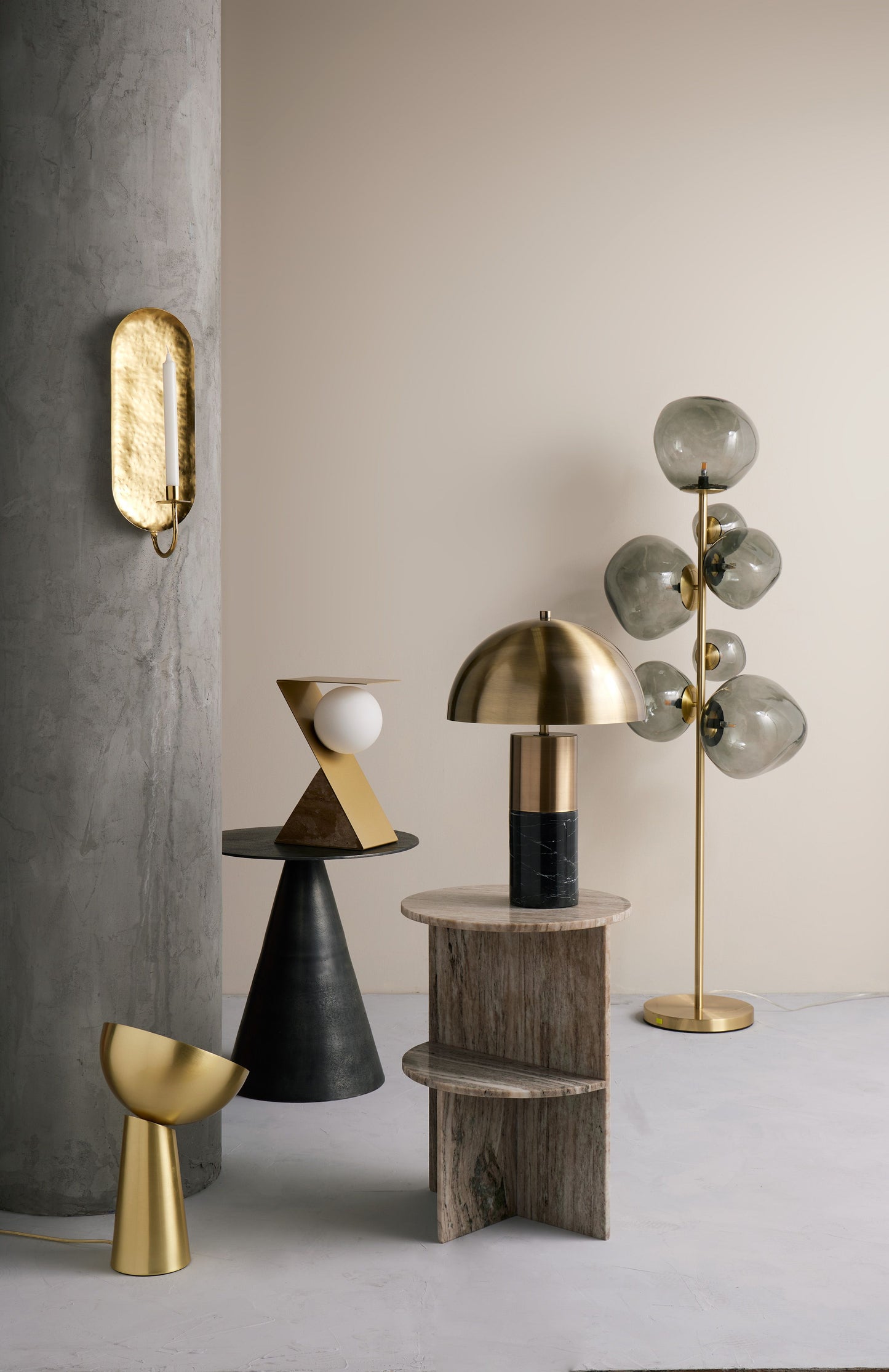 Bias Travertine Table Lamp - Brown & Gold