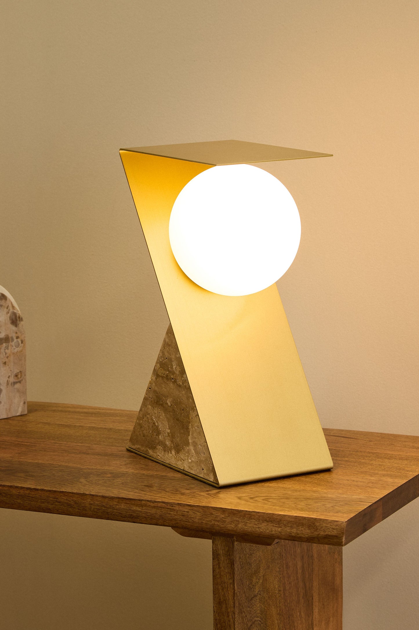 Bias Travertine Table Lamp - Brown & Gold