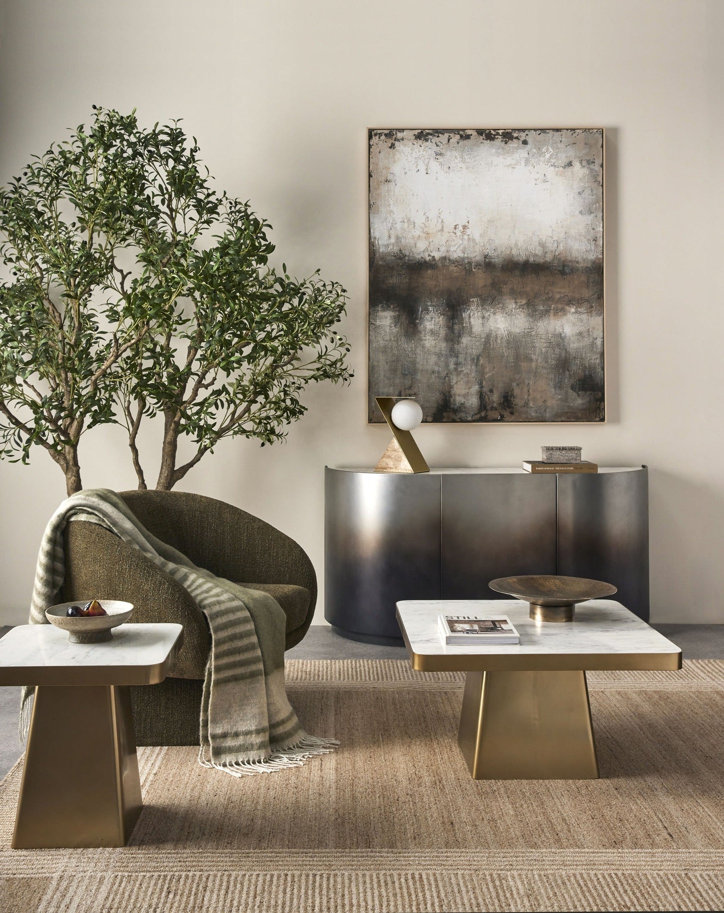 Bias Travertine Table Lamp - Brown & Gold