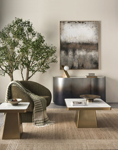 Bias Travertine Table Lamp - Brown & Gold