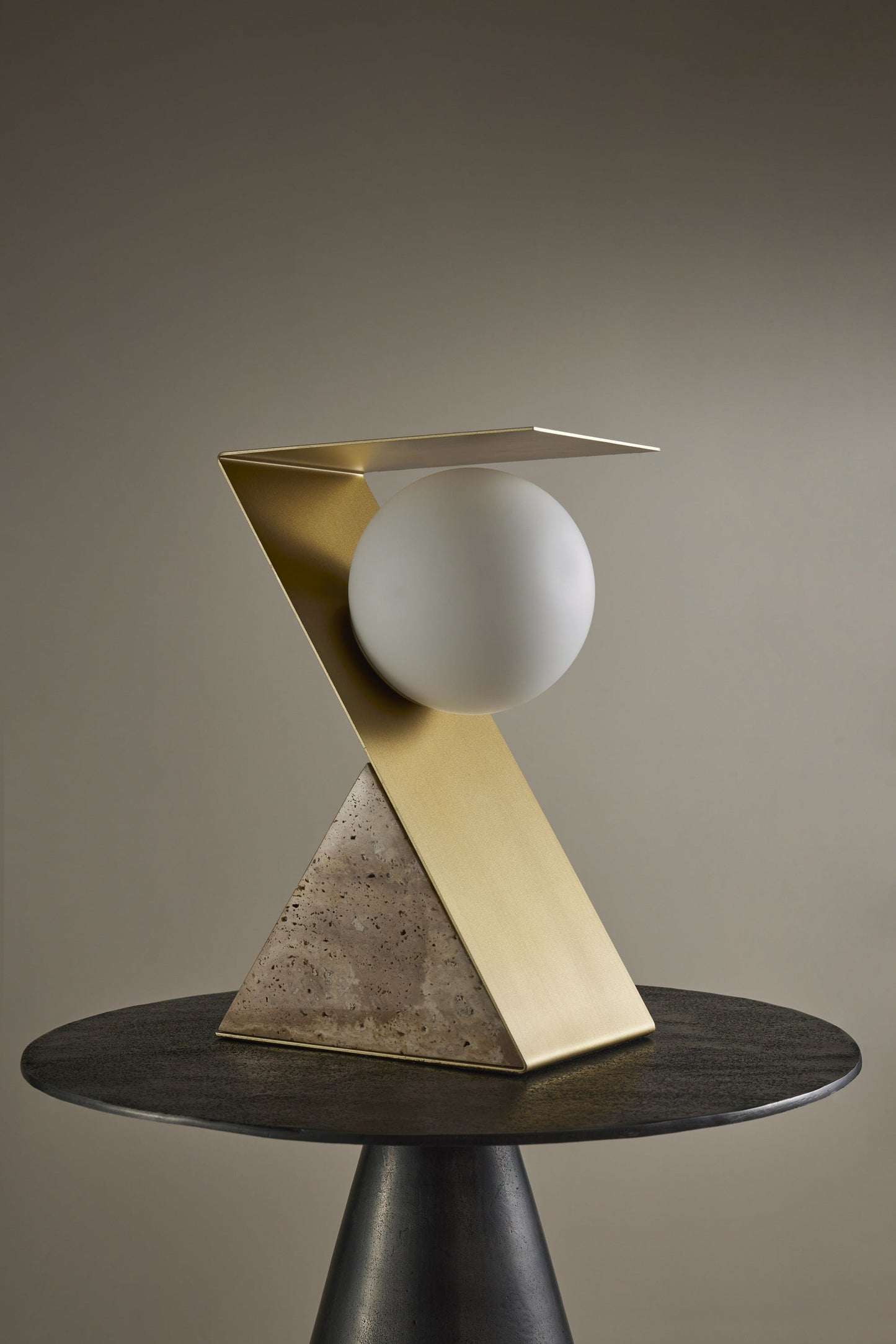 Bias Travertine Table Lamp - Brown & Gold