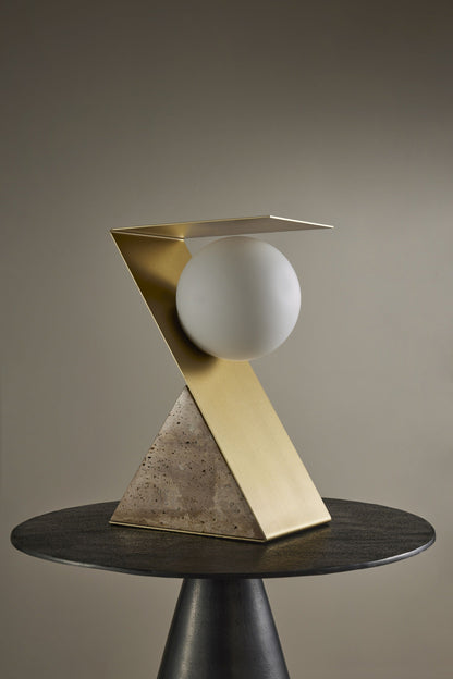 Bias Travertine Table Lamp - Brown & Gold