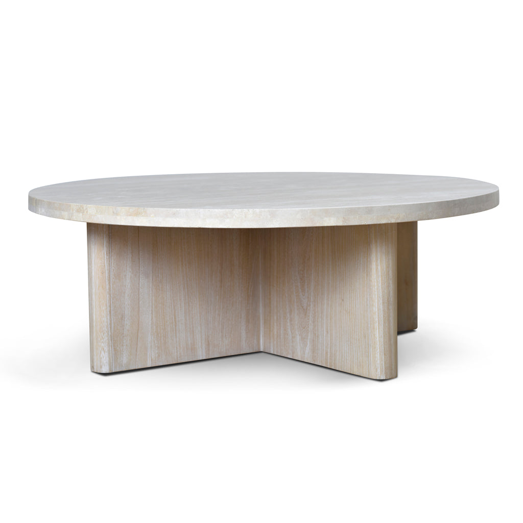 Agosti Travertine Marble 100cm Round Coffee Table - White Wash