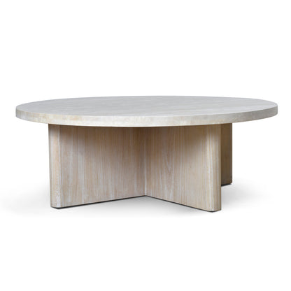 Agosti Travertine Marble 100cm Round Coffee Table - White Wash
