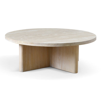 Agosti Travertine Marble 100cm Round Coffee Table - White Wash