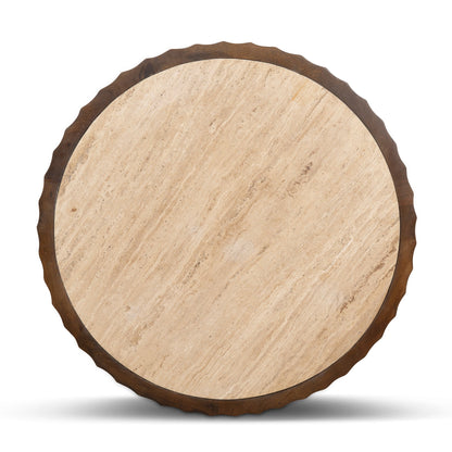 Avanti 89cm Travertine Top Round Coffee Table - Walnut