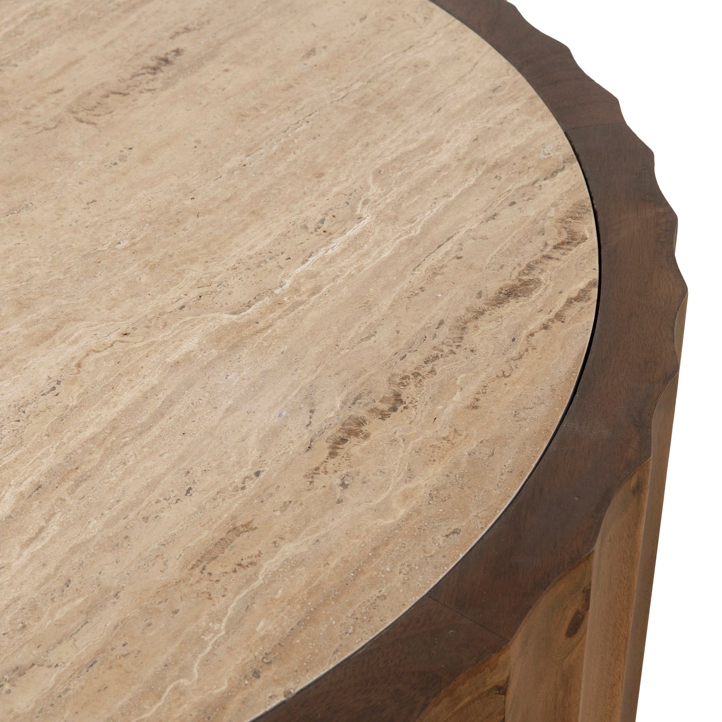 Avanti 89cm Travertine Top Round Coffee Table - Walnut