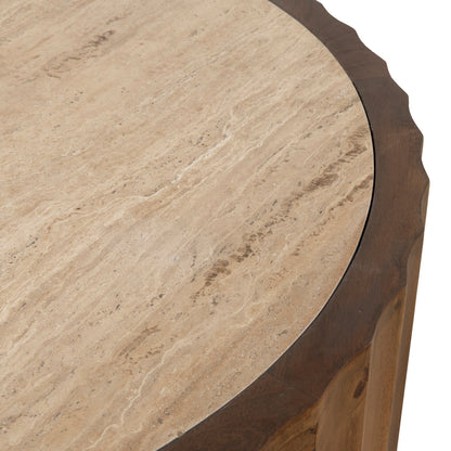Avanti 89cm Travertine Top Round Coffee Table - Walnut
