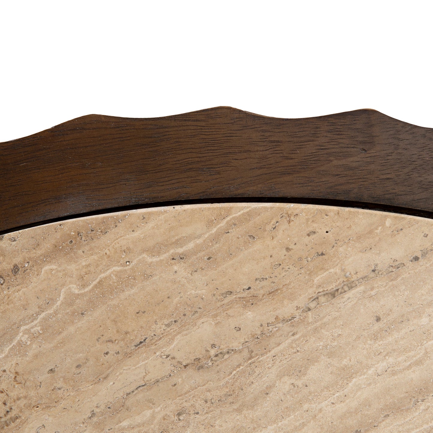 Avanti 89cm Travertine Top Round Coffee Table - Walnut