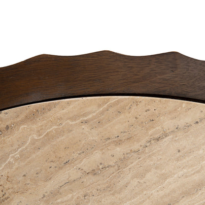 Avanti 89cm Travertine Top Round Coffee Table - Walnut