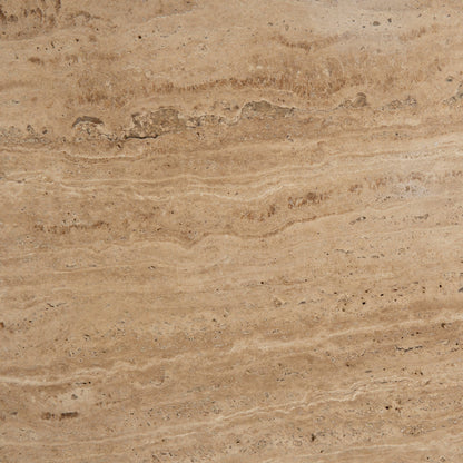 Avanti 89cm Travertine Top Round Coffee Table - Walnut