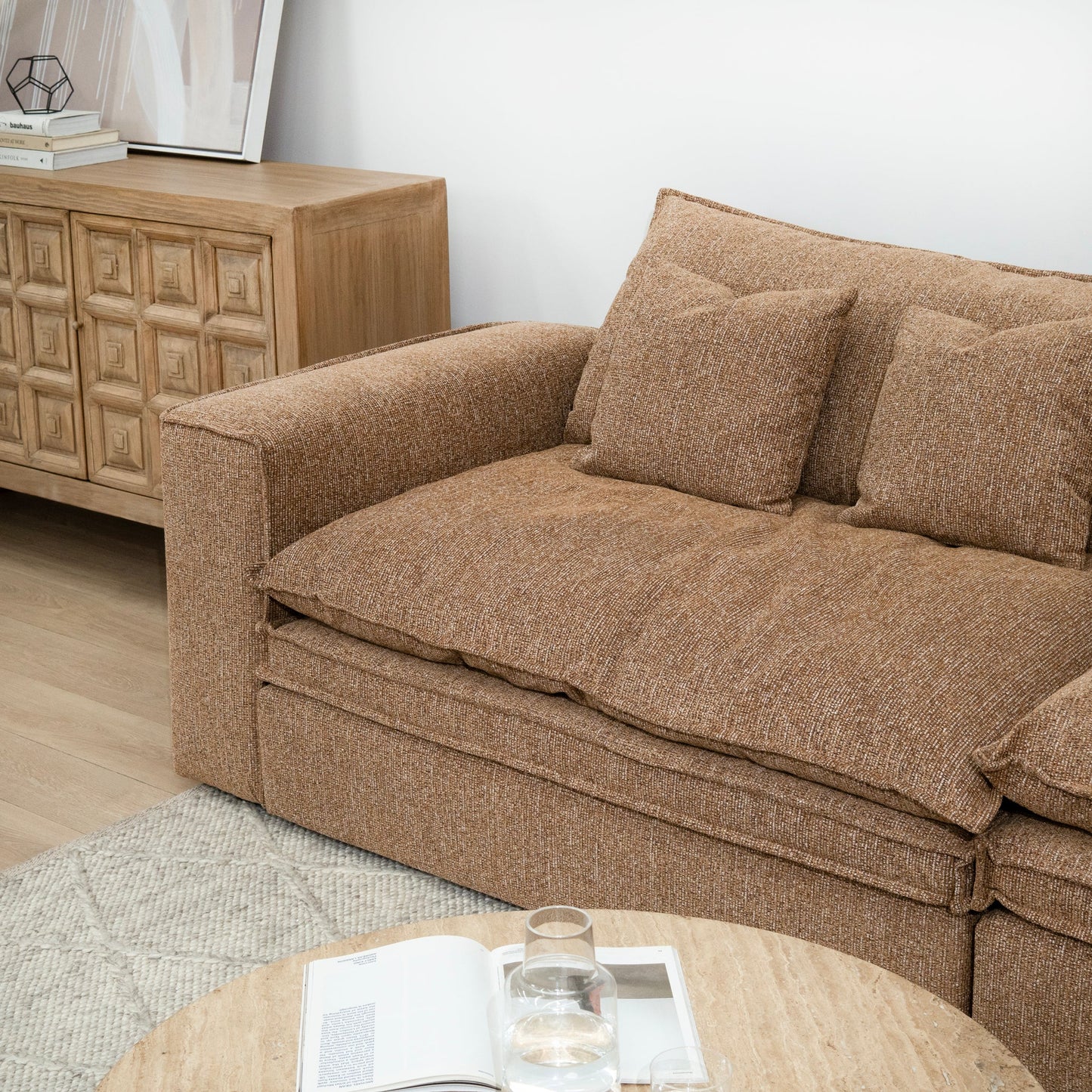 Bucha 3 Seater Fabric Sofa - Almond Brown