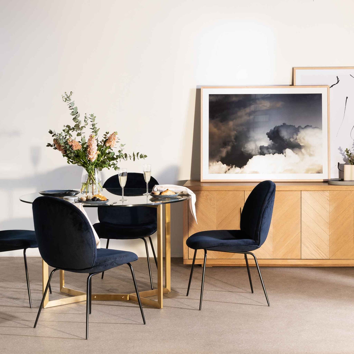 Cannon 1.2m Round Glass Dining Table - Gold Base