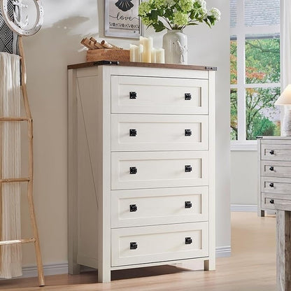 48 Tall Farmhouse 5 Drawer Wood Dresser, Chest of Drawers for Bedroom