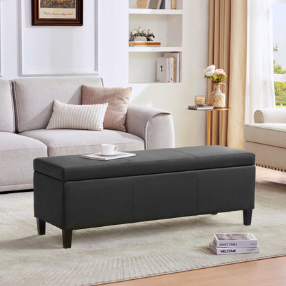 50.3 x 17.50 x 18 Upholstered Rectangular Storage Ottoman-Faux Leather