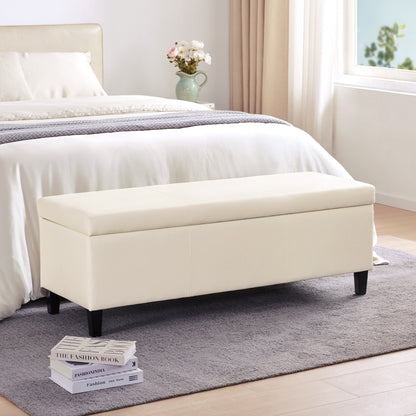 50.3 x 17.50 x 18 Upholstered Rectangular Storage Ottoman-Faux Leather