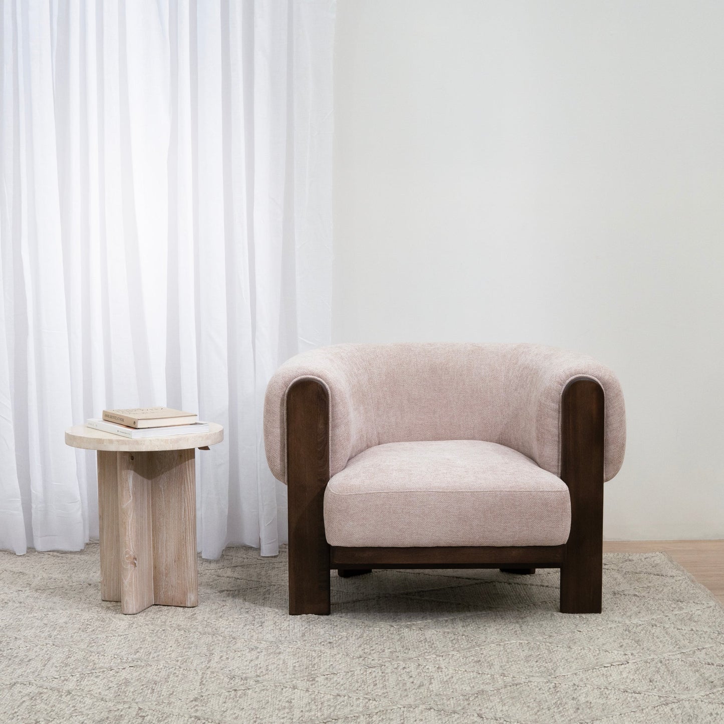 Agosti Travertine Marble Round Side Table - White Wash