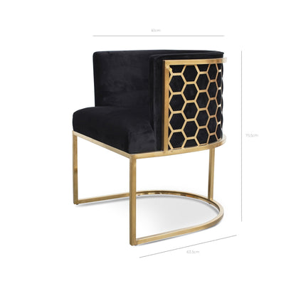 Carma Black Velvet Lounge Chair - Brushed Gold
