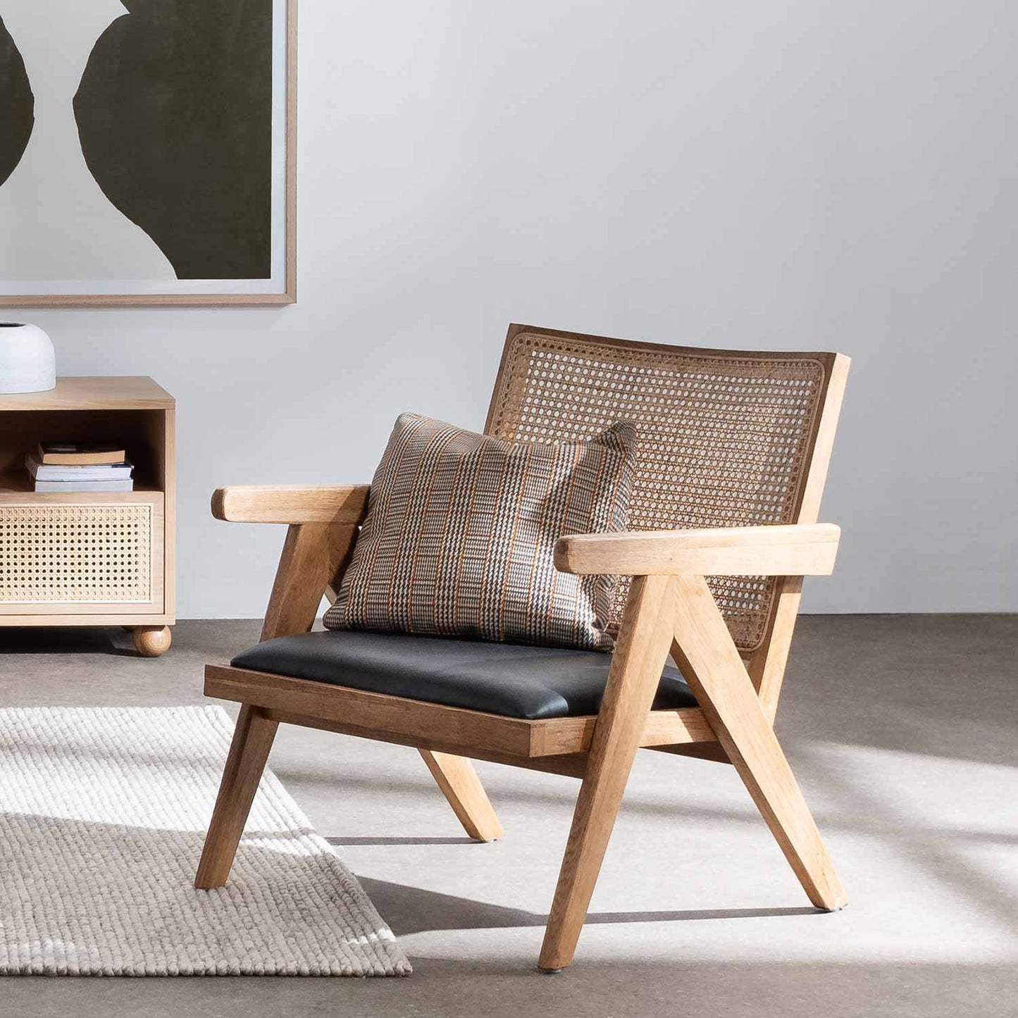 Castro Rattan Armchair - Distress Natural and Black Seat