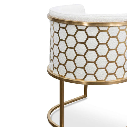 Carma Daisy White Boucle Lounge Chair - Brushed Gold