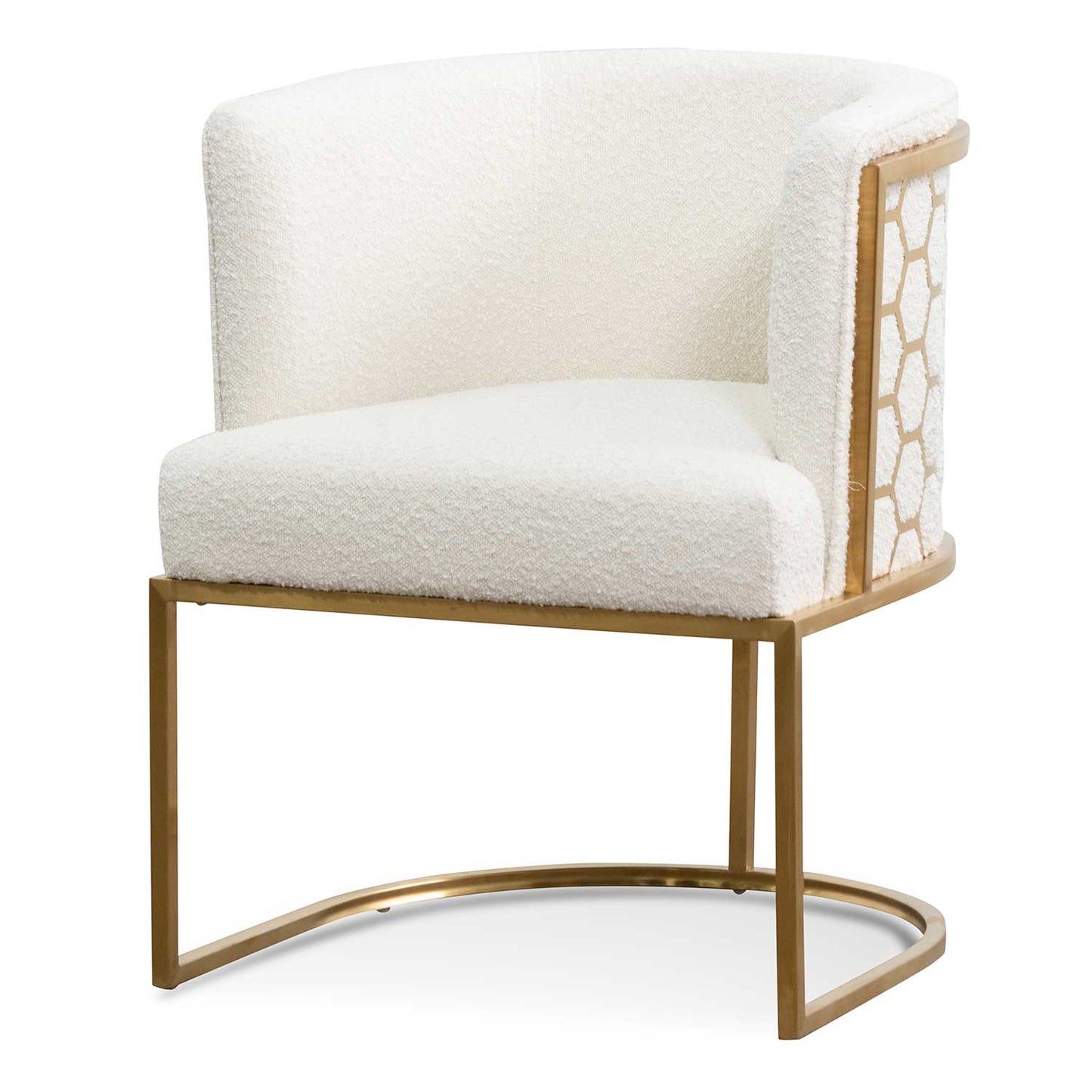 Carma Daisy White Boucle Lounge Chair - Brushed Gold