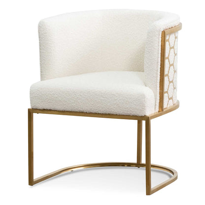 Carma Daisy White Boucle Lounge Chair - Brushed Gold