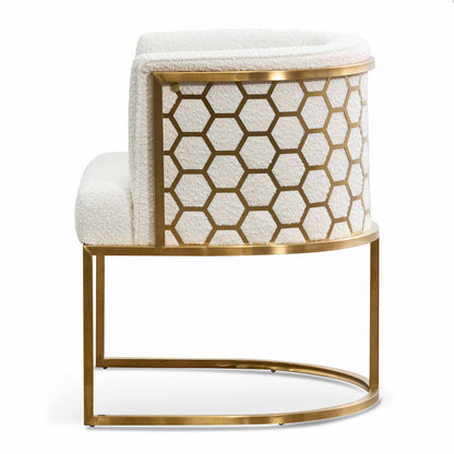 Carma Daisy White Boucle Lounge Chair - Brushed Gold