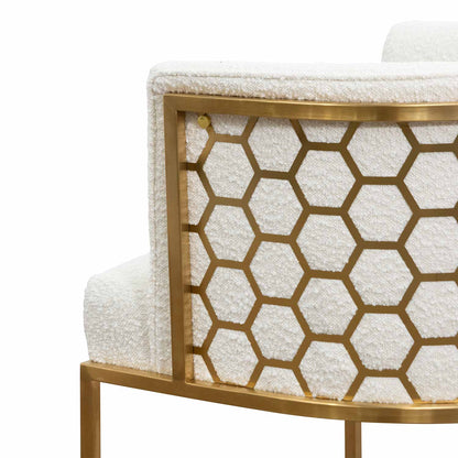 Carma Daisy White Boucle Lounge Chair - Brushed Gold