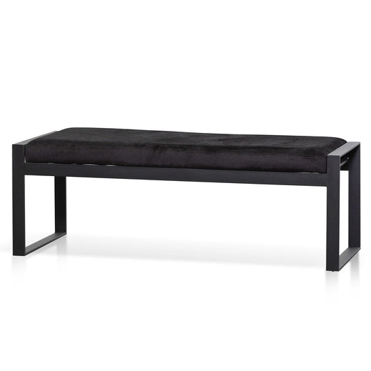 Carson Black Velvet Ottoman - Black Base