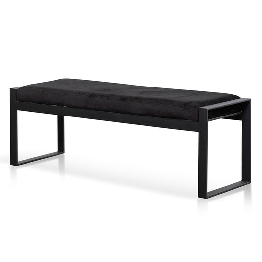 Carson Black Velvet Ottoman - Black Base