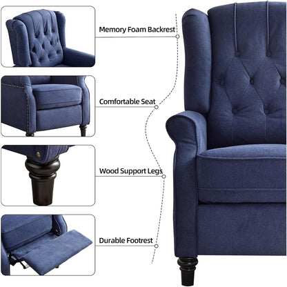 Pushback Recliner Chair, Fabric Armchair Push Back Recliner with Rivet Decoration, Single Sofa Accent Chair