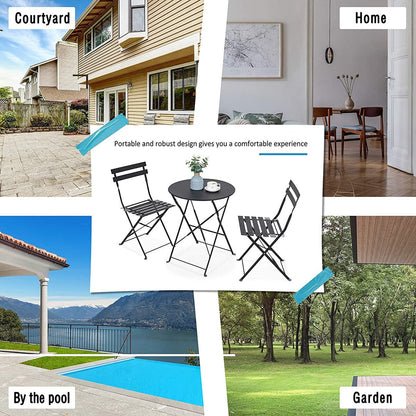 3pc Metal Folding Bistro Set, Weather-Resistant Outdoor/Indoor Conversation Set for Patio, Yard, Garden