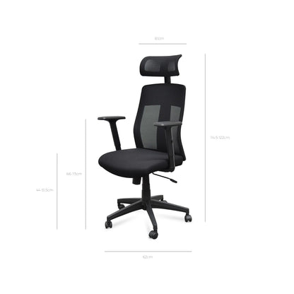 Benson Mesh Fabric Office Chair With Head Rest - Black