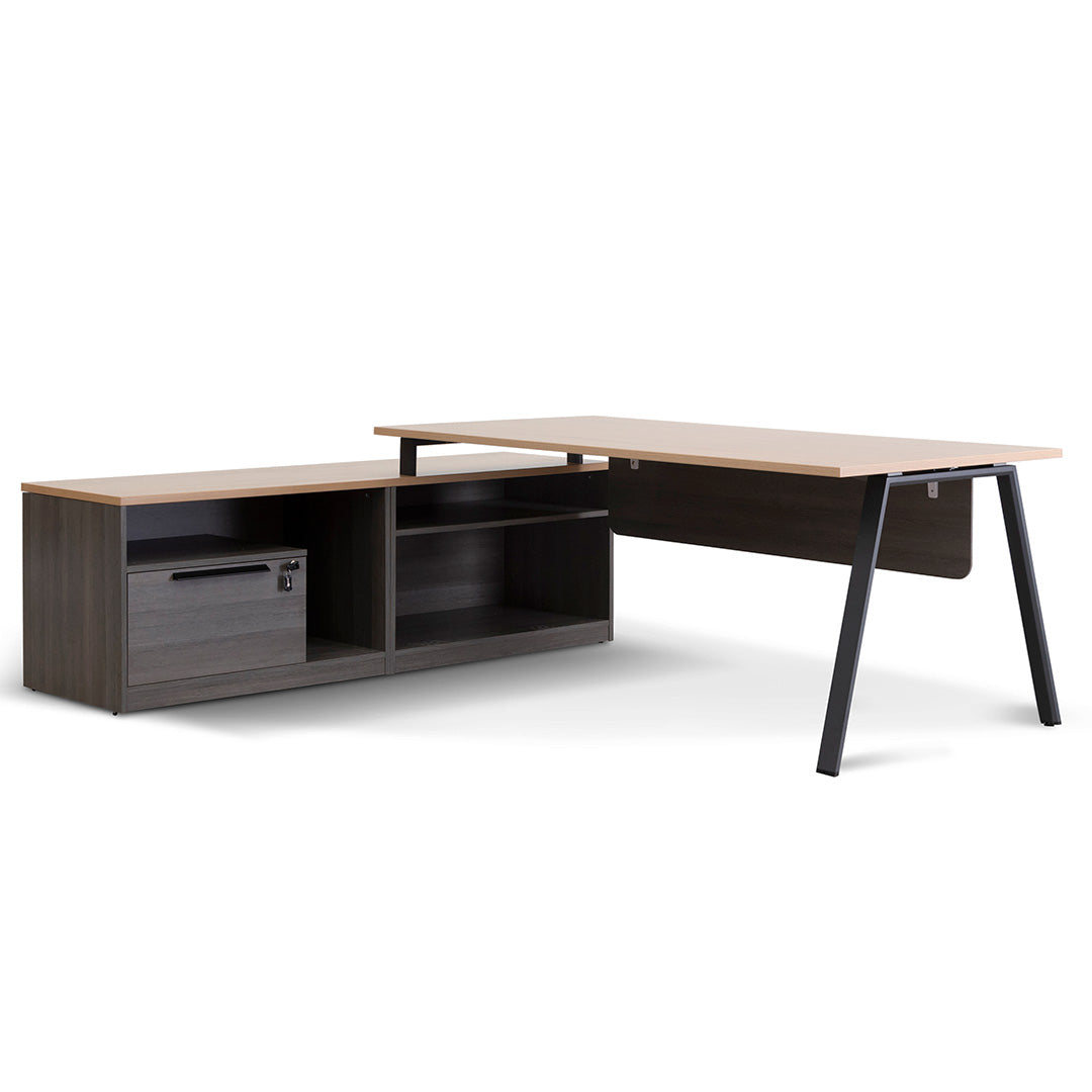 Cuevas 2.2m Left Return Office Desk - Black with Natural Top