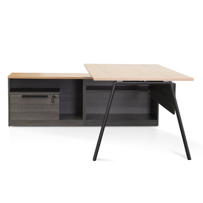 Cuevas 2.2m Left Return Office Desk - Black with Natural Top