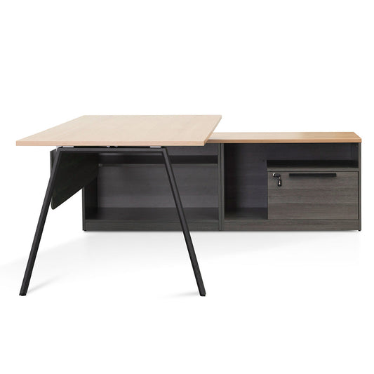 Cuevas 2.2m Right Return Office Desk - Black with Natural Top