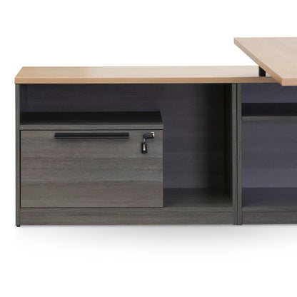 Cuevas 2.2m Left Return Office Desk - Black with Natural Top